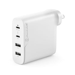 Alogic 4X100 Rapid Power 4 Port 100W GaN Wall Charger, USB-C (MAX 100W) + USB-C (MAX 18W) + USB-A (MAX 17W) X 2, Includes 2M 100W USB-C Charging Cable - White