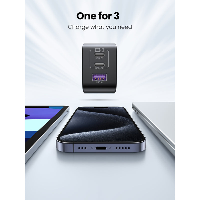 UGREEN Nexode CD244 65W Triple Ports GaN Wall Power Charger - 1x USB-A & 2x USB-C - For Laptops, iPhone & iPad