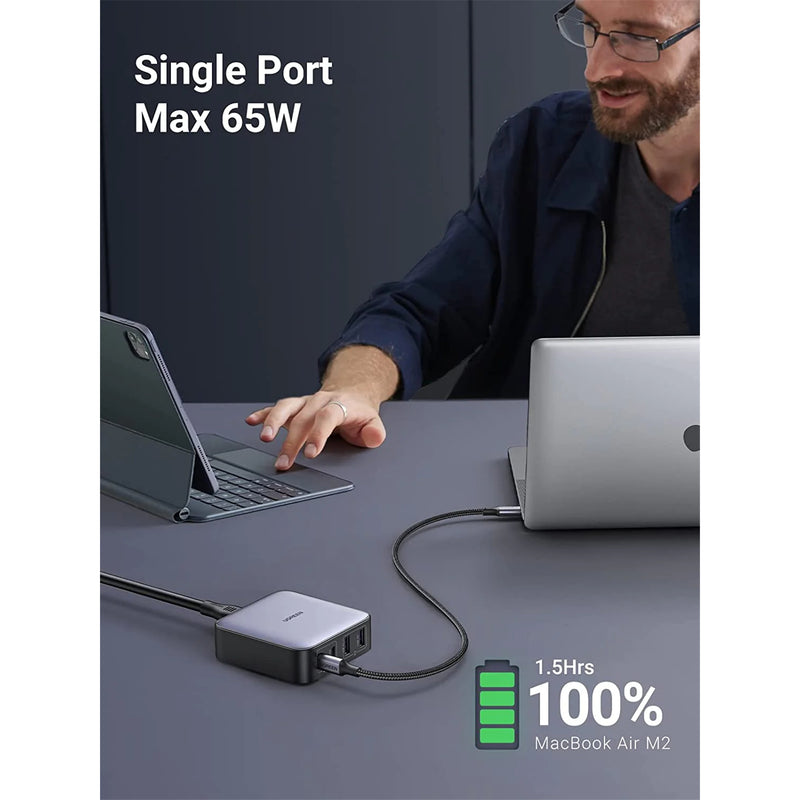 UGREEN Nexode CD327 65W 4 Ports GaN Desktop Power Charger - 2x USB-A & 2x USB-C - Compatible with iPhone 14/14 Plus/14 Pro/14 Pro Max/13/12, Galaxy S22, iPad, MacBook Pro, Steam Deck and More