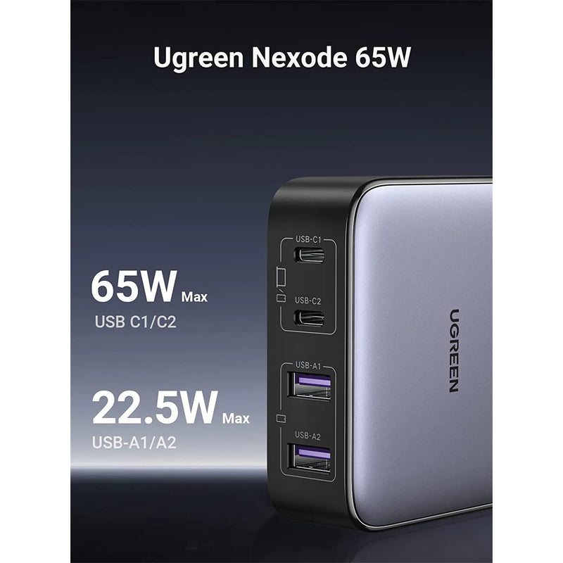 UGREEN Nexode CD327 65W 4 Ports GaN Desktop Power Charger - 2x USB-A & 2x USB-C - Compatible with iPhone 14/14 Plus/14 Pro/14 Pro Max/13/12, Galaxy S22, iPad, MacBook Pro, Steam Deck and More