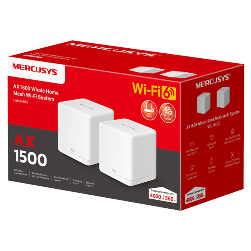 Mercusys Halo H60X (AX1500) Dual-Band WiFi 6 Whole Home Mesh WiFi System - 2 Pack