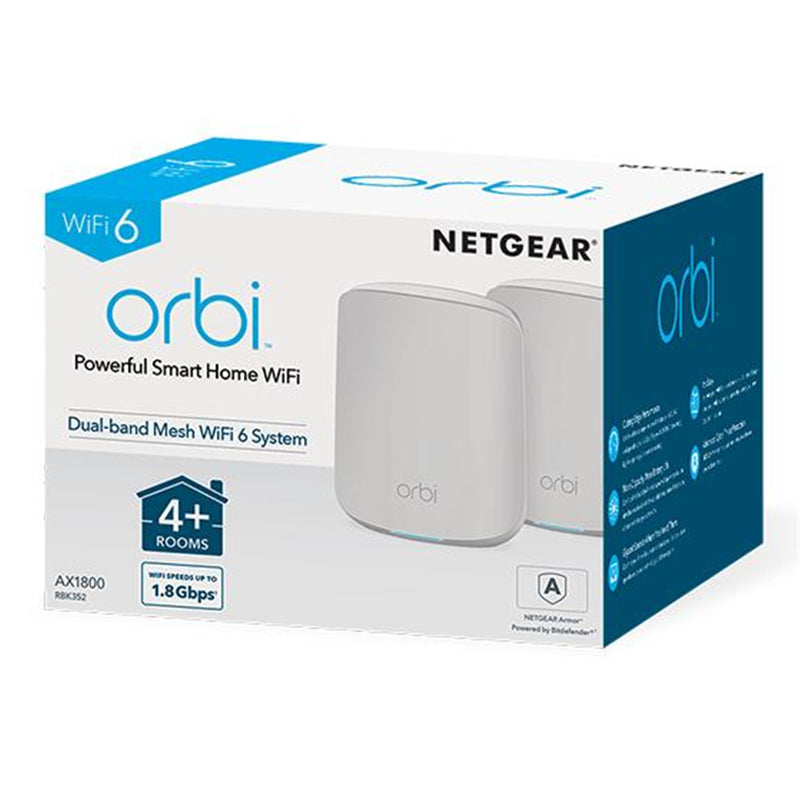 NETGEAR Orbi RBK352 (AX1800) Dual-Band WiFi 6 Mesh System - 2 Pack