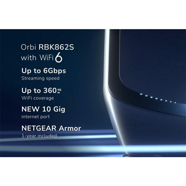 Netgear Orbi RBK862S (AX6000) Tri-Band WiFi 6 Mesh System - White - 2 Pack