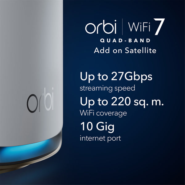 Netgear Orbi RBE970 BE27000 Quad-Band WiFi 7 Add-on Satellite - White