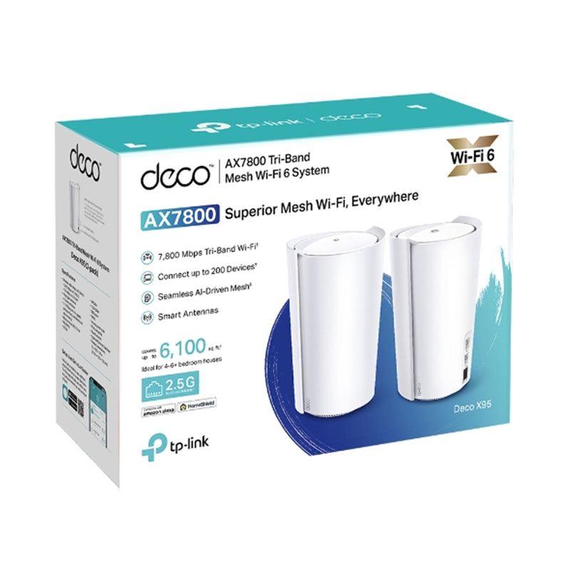 TP-Link Deco X95 (AX7800) Tri-Band AX WiFi 6 Whole-Home Mesh System - 2 Pack