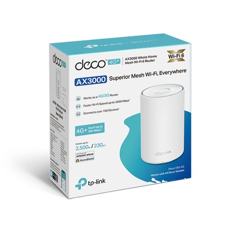 TP-Link Deco X50-4G (AX3000) Dual-Band WiFi 6 64G+ LTE Whole Home Mesh System - 1 Pack
