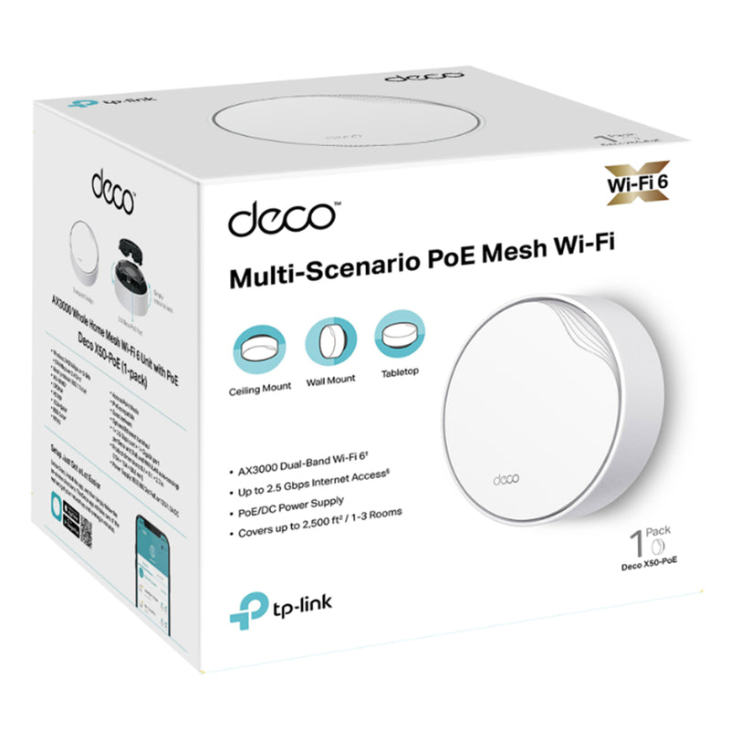TP-Link Deco X50-PoE (AX3000) Dual-Band WiFi 6 Whole Home Mesh System - 1 Pack