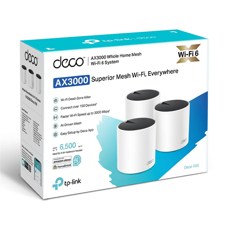 TP-Link Deco X55 (AX3000) Dual-Band WiFi 6 Whole-Home Mesh System - 3 Pack