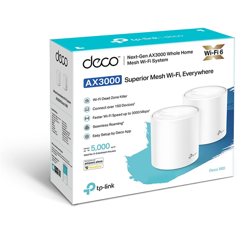 TP-Link Deco X60 V3.2 (AX5400) Dual-Band WiFi 6 Whole-Home Mesh System - 2 Pack