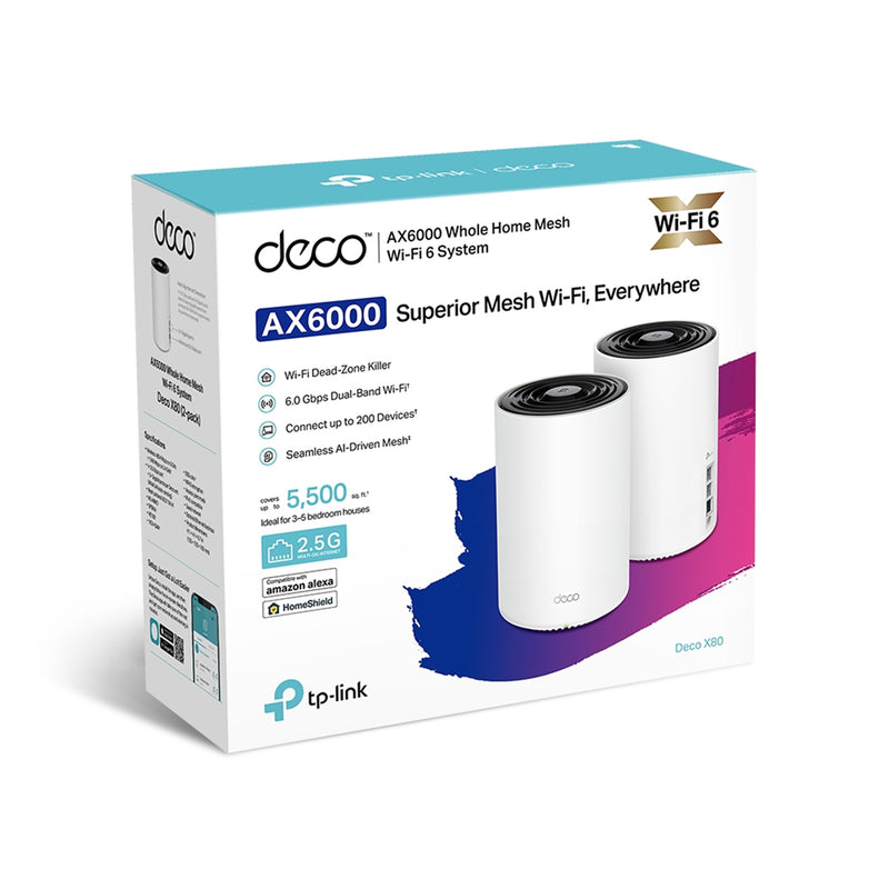 TP-Link Deco X80 (AX6000) Dual-Band WiFi 6 Whole-Home Mesh System - 2 Pack