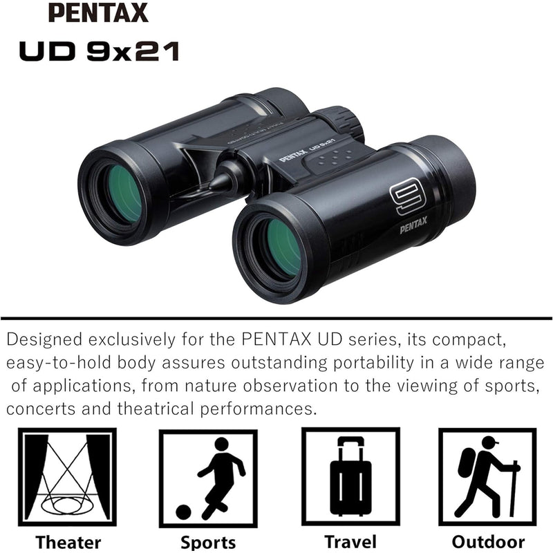 Pentax UD 9x21 Binoculars - Black - A Bright, Clear Field of View, Lightweight Body with a roof Prism, and Fully Multi-Coated Optics Achieve Excellent Image Performance for Concerts, Sports and Travelling