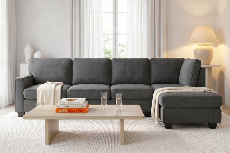 Ovela Atlas 5 Seater Modular Sofa with Reversible Chaise (Dark Grey)