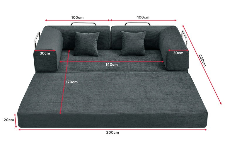 Ovela Mia 3 Seater Corduroy Compressed Sofa Bed (Charcoal)