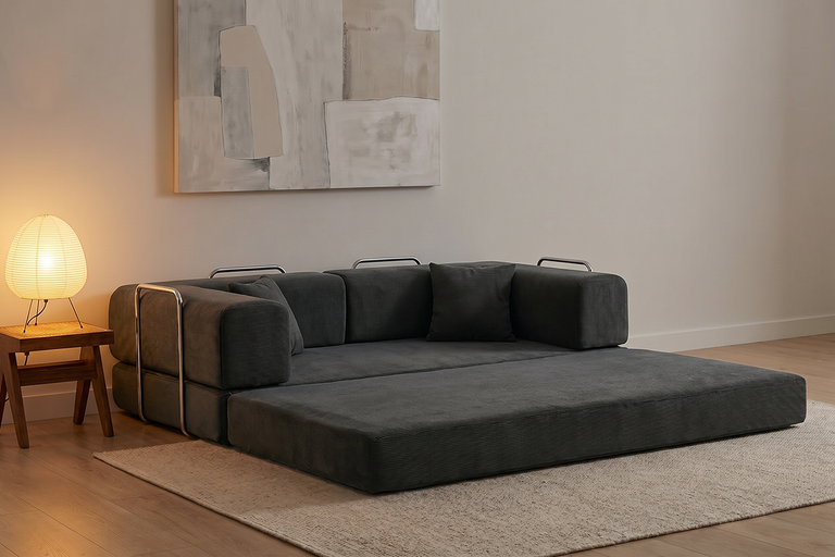 Ovela Mia 3 Seater Corduroy Compressed Sofa Bed (Charcoal)