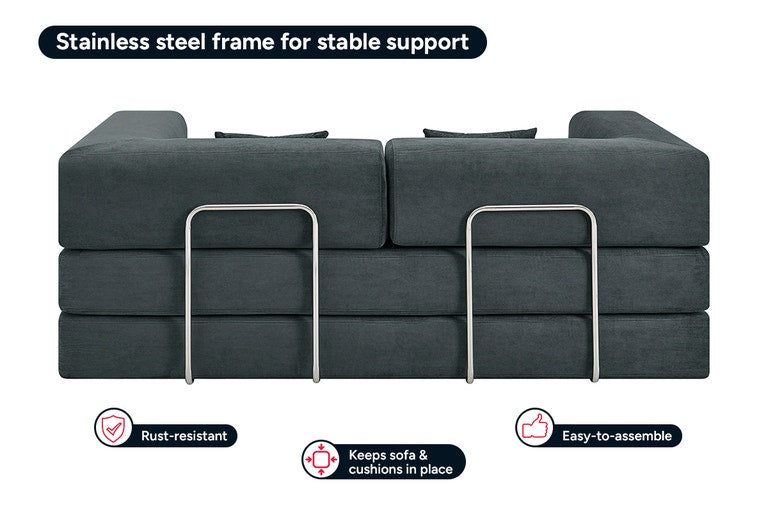 Ovela Mia 3 Seater Corduroy Compressed Sofa Bed (Charcoal)