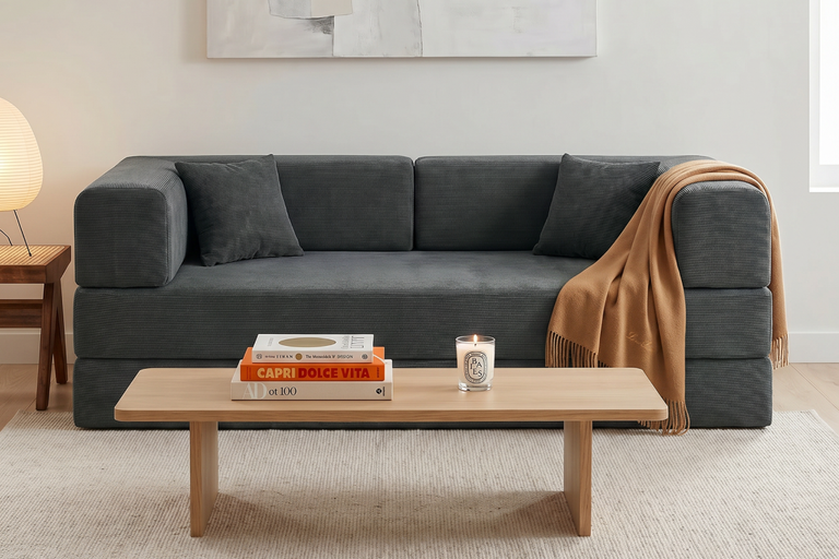 Ovela Mia 3 Seater Corduroy Compressed Sofa Bed (Charcoal)