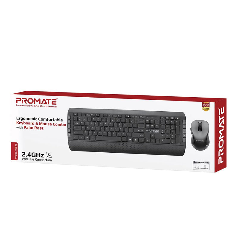 Promate PROCOMBO-10 Full Size Wireless Multimedia Keyboard & Mouse Combo - Sleep &