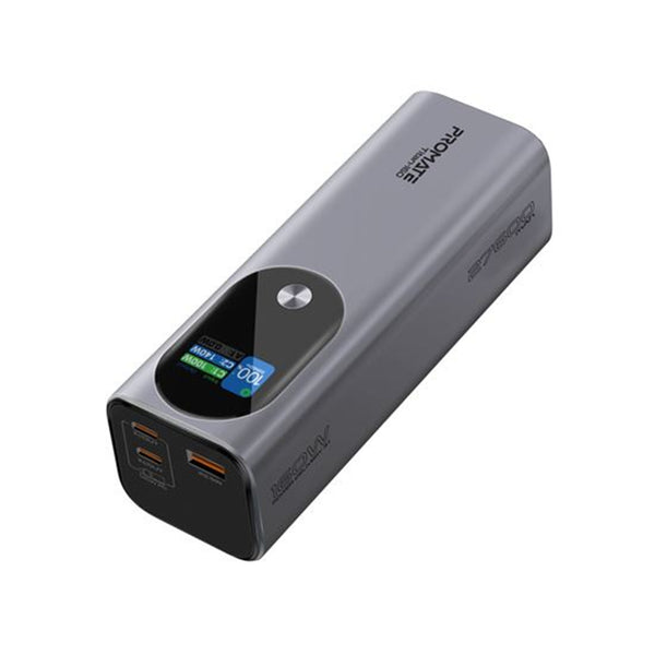 Promate Dynamix Promate TITAN-160 27600mAh 160W Ultra Compact Aluminium PD3.1 Power Bank withLCDScreen.Supports 1x 100W & 1x 140W USB-C Ports & 1x 22.5W QC USB-A Ports. Charge 3x Devices at the Same Time.