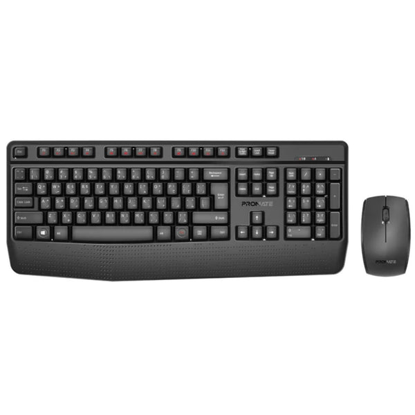 Promate Ergonomic Wireless Multimedia Keyboard & Mouse Combo - Black