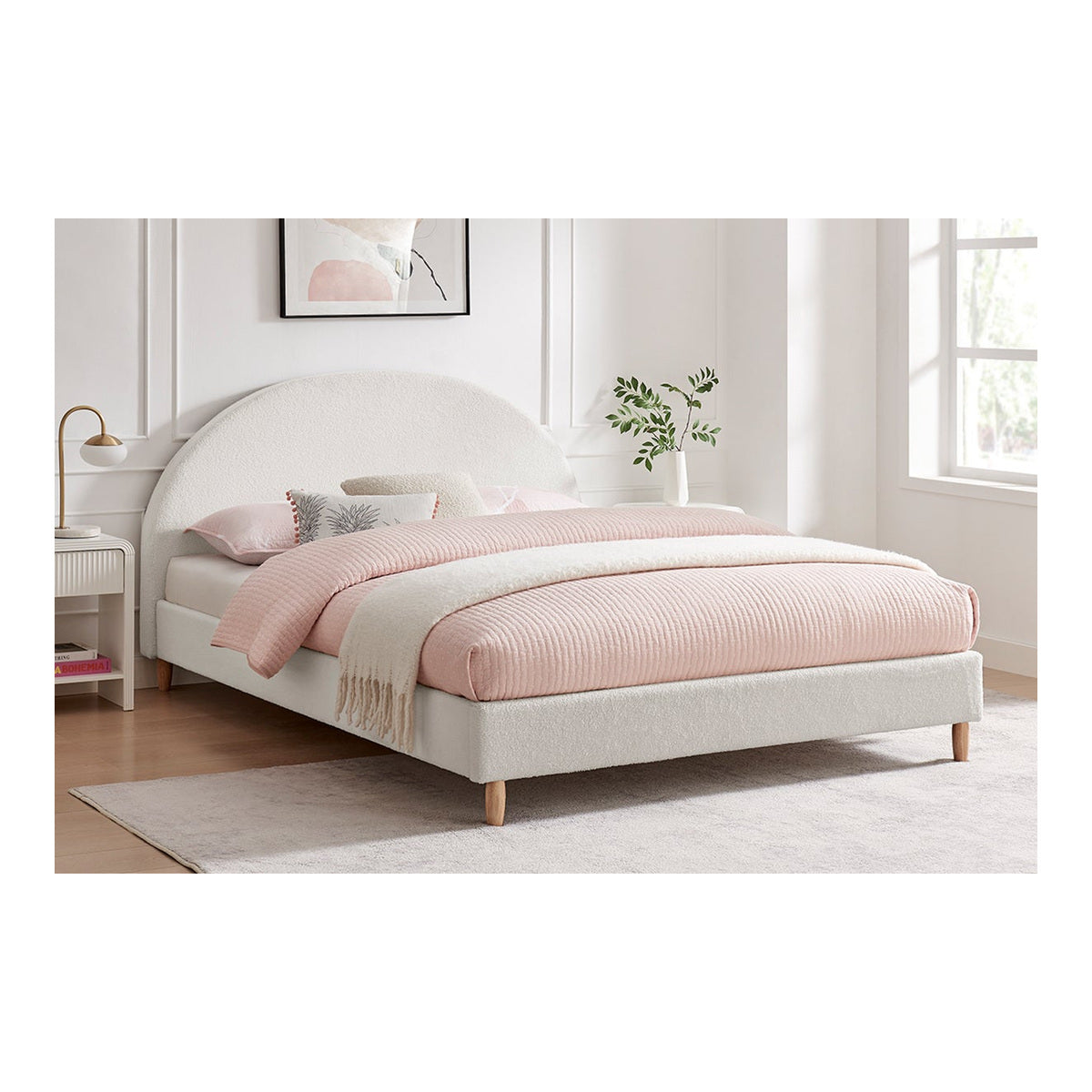 Shangri-La Carmel Boucle Bed Frame (White, Queen)