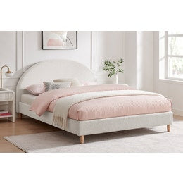 Shangri-La Carmel Boucle Bed Frame (White, Queen)