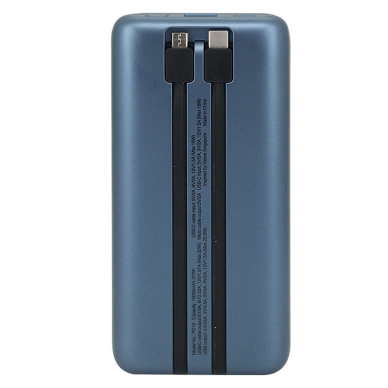 Valore PD19 20W-PD USB-C 10000mAh Power Bank With Digital Status indicator (Blue) and Builit in UBS-C and Micro USB Cable