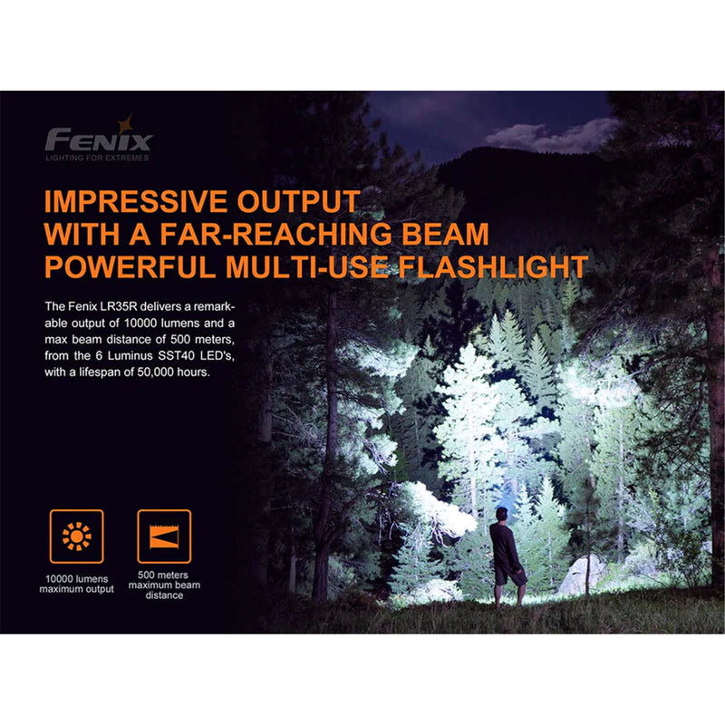 Fenix Search & Rescue LR35R Rechargable LED Torch Max 10,000 Lumens, Head: 2.03" (51.5mm), Powered by 2 x 21700 4000mAH Li-ion Batteries (8000mAh total), Flashlight & Torch, 2 x 21700 4000mAH Li-ion Batteries and USB Charging Cable are Incl