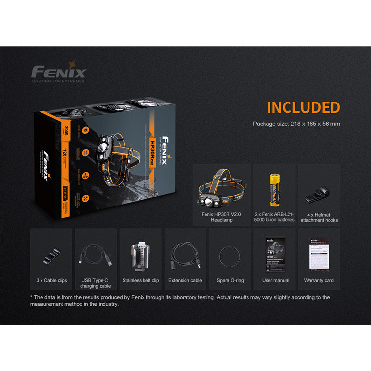 Fenix Search & Rescue HP30R V2.0, Black Expedition Headlamp Max 3,000 Lumens, Powered by 2 x 21700 5,000mAh Li-ion Batteries (Included), Build-In USB-C Charging Port, Dual interface for charging and discharging capability. 5 Years Free Repa