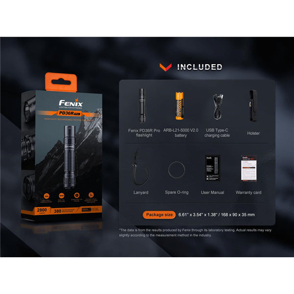 Fenix Tactical & Ourdoor Flashlights PD36R Pro Heavy-Duty Rechargeable LED Torch Max 2,800 Lumens, Head: 1.01" (25.7mm), 380m Max Distance, Powered by 1 x 21700 5,000mAH Li-ion Rechargeable Battery Included, USB-C Charging Cable