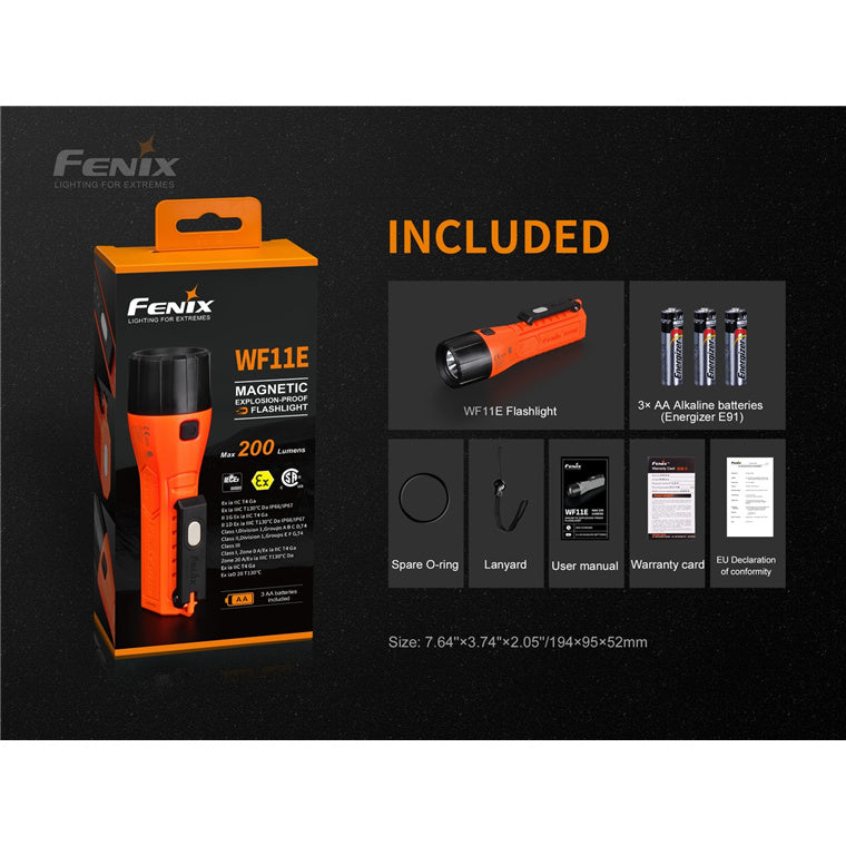Fenix Explosion-Proof WF11E Intrinsically Safe Flashlight Max 200 Lumens. Orange, Cerfified by IECEx, ATEX and SGS, Power by 3 x AA Alkaline Batteries (Included). 5 Years Free Repair Warranty (Battery for 1 year)!