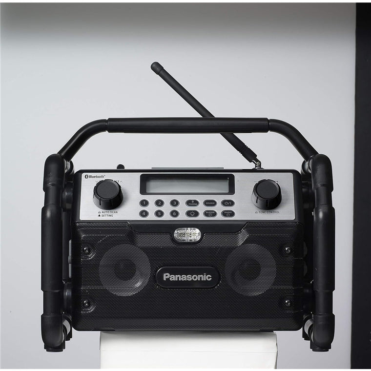 Panasonic EY37A2B57 Rugged Jobsite Bluetooth Radio Speaker - Dual Voltage 14.4V/18V - Portable AM/FM Radio - LED light, alarm, & sleep functions - IP64 Dust & Splash proof