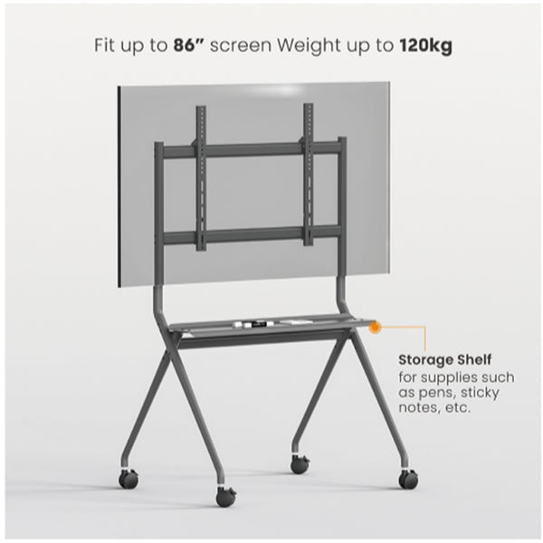 KONIC 50"-86" Heavy-Duty Mobile TV Cart Trolley - Weight Up to 120kg - Storage Shelf - 75mm Large Casters , Max 800X600mm VESA