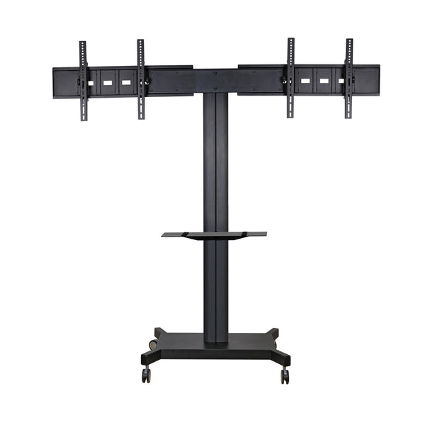 Koford AVA202F 30"-65" Dual TV Video Conference Trolley Mobile Cart - With Tray - VESA 800x400mm - Max Load 40kgs Per Mount - Black - Height Adjustable up to 1.8m