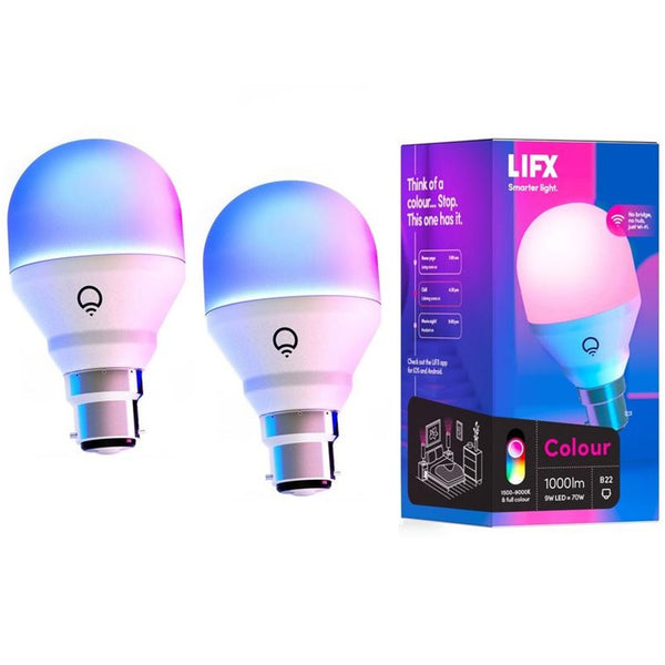 LIFX 2 Pack Colour 1000 WiFi LED Light Bulb B22 Bayonet Socket , works with Google Home,mazon Alexa, Flic, Apple HomeKit, IFTTT and NEST