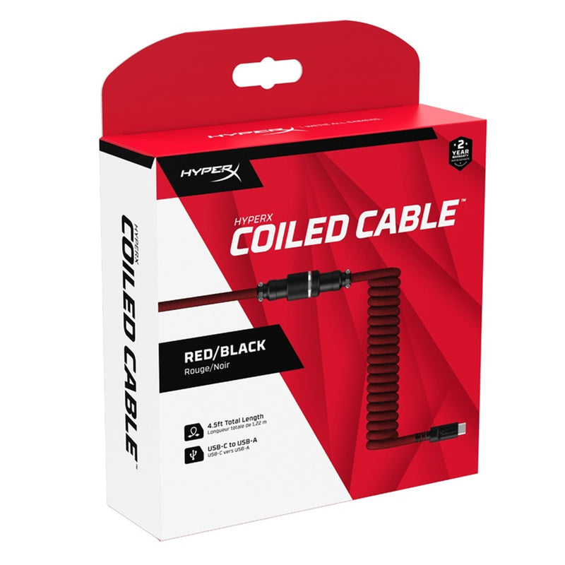 HyperX DURABLE COILED CABLE STYLISH DESIGN 5-Pin AVIATOR CONNECTOR USB-C to USB-ARED/BLACK