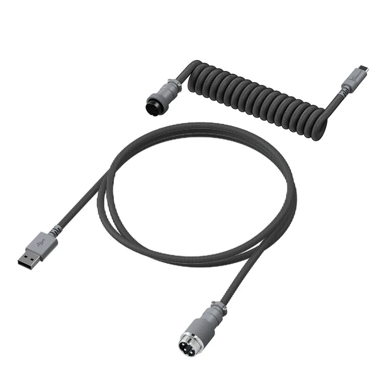 HyperX DURABLE COILED CABLE STYLISH DESIGN 5-Pin AVIATOR CONNECTOR USB-C to USB-A GREY