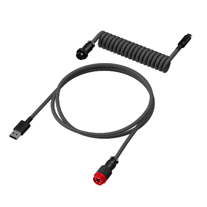 HyperX DURABLE COILED CABLE STYLISH DESIGN 5-Pin AVIATOR CONNECTOR USB-C to USB-A GREY/BLACK