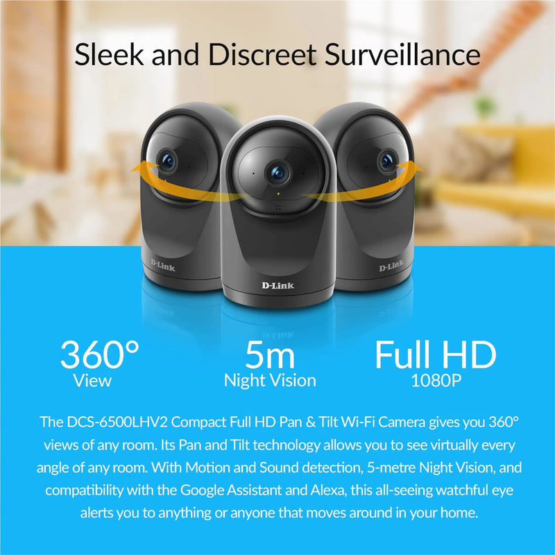 D-Link DCS-6500LHV2 Full HD Network Camera - Colour - 1 Pack - 5 m Infrared Night Vision - 1920 x 1080 - Google Assistant, Alexa Supported