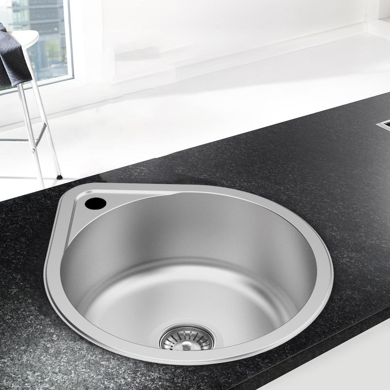 Mondella - Resonance Sink Bowl Round with Overflow Kit & Pre Cut Hole for Mixer Tap