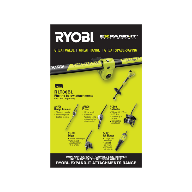 Ryobi 36V 4.0Ah 40cm Straight Shaft Brushless Cordless Line Trimmer Kit RLT36X4BL