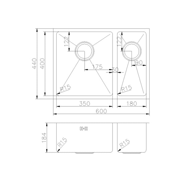 SINX 600 x 440mm Stainless Steel Handmade Double Bowl Sink