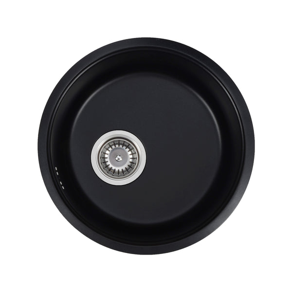 Mondella Resonance Black Single Bowl Round Sink with Overflow Kit