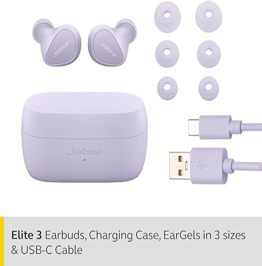 Jabra Elite 3 Earbuds – Passive Noise Cancelling Bluetooth Headphones with Long Battery Life for True Wireless Calls and Music – Lilac