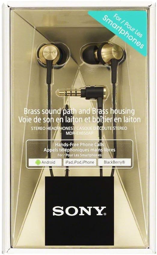 Sony MDREX650APT.CE7 Earphones with Brass Housing, Smartphone Mic and Control - Gold/black