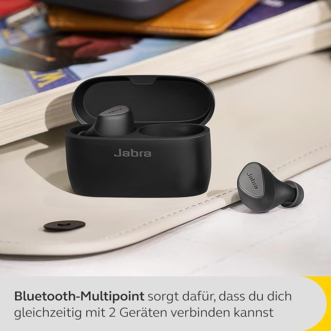 Jabra Elite 5 in-Ear Bluetooth Headphones with Hybrid Active Noise Cancelling (ANC), 6 Built-in Microphones, Ergonomic Fit, 6mm Speaker - Made for iPhone - Titanium Black