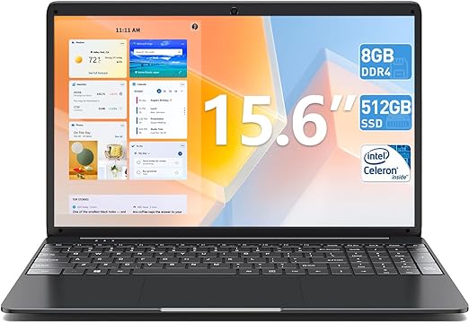 SGIN 15.6 Inch Laptop Computer, 8G RAM 512GB SSD, Windows 11 Home, 1366 * 768 Display, Bluetooth 4.2, Support 2.4G/5G WiFi, 7.6V / 7000mAh, Long Battery Life, College Laptops