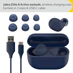 Jabra Elite 8 Active - Best and Most Advanced Sports Wireless Bluetooth Earbuds with Comfortable Secure Fit, Military Grade Durability, Active Noise Cancellation, Dolby Surround Sound “ Navy