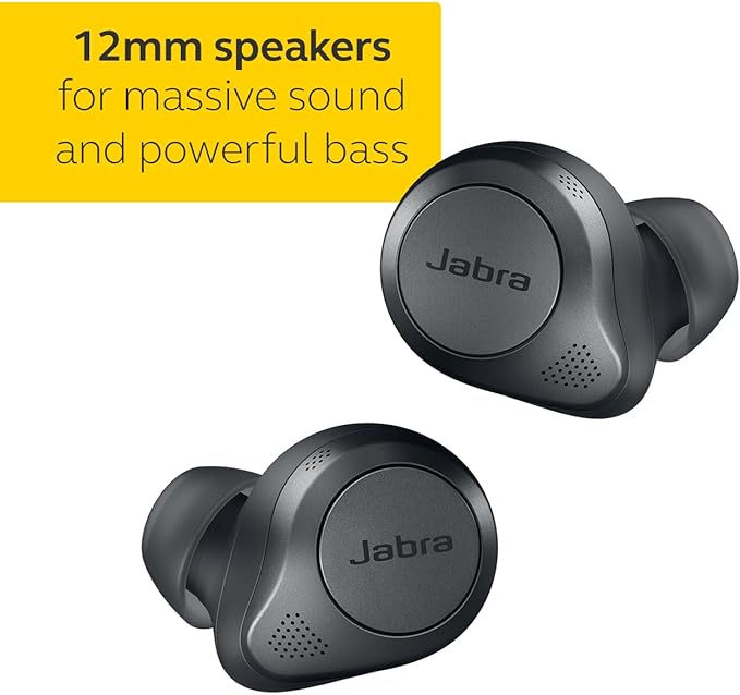 Jabra Elite 85t True Wireless Earbuds - Active Noise Cancelling Wireless Earbuds, Long Battery Life and Powerful Earphones - Wireless Charging Case - Grey