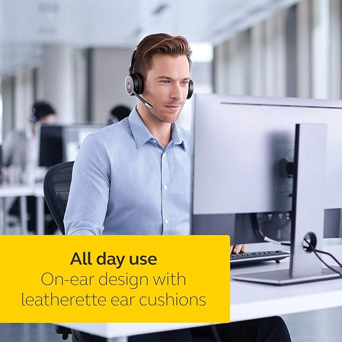 Jabra Evolve 75 MS Wireless Headset, Stereo – Includes Link 370 USB Adapter – Bluetooth Headset with World-Class Speakers, Active Noise-Cancelling Microphone, All Day Battery