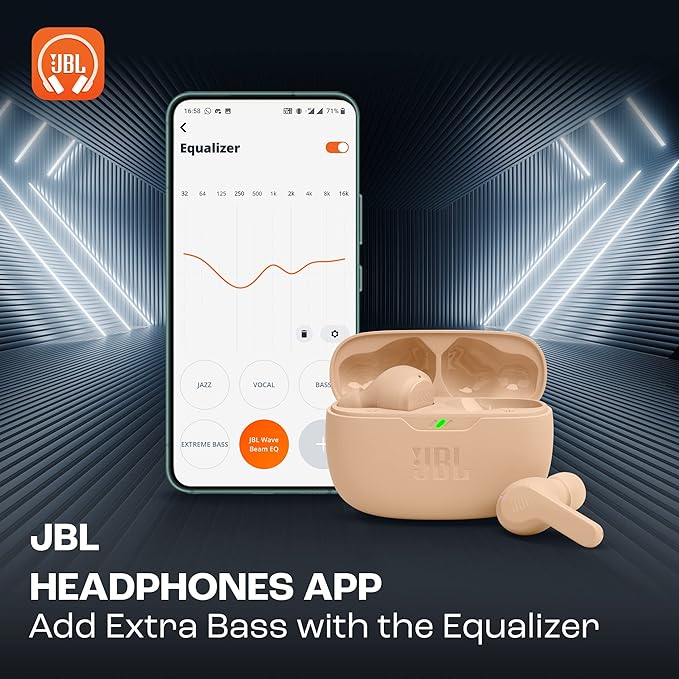 JBL Wave Beam Wireless in-Ear Earphones with IP54 and IPX2 Waterproof - Hands-Free Function and 32 Hours Battery Life - Beige